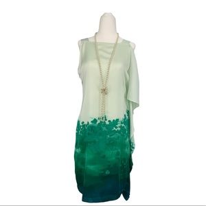 Calvin Klein Green Ombré One side Flutter Ruffle Dress B1